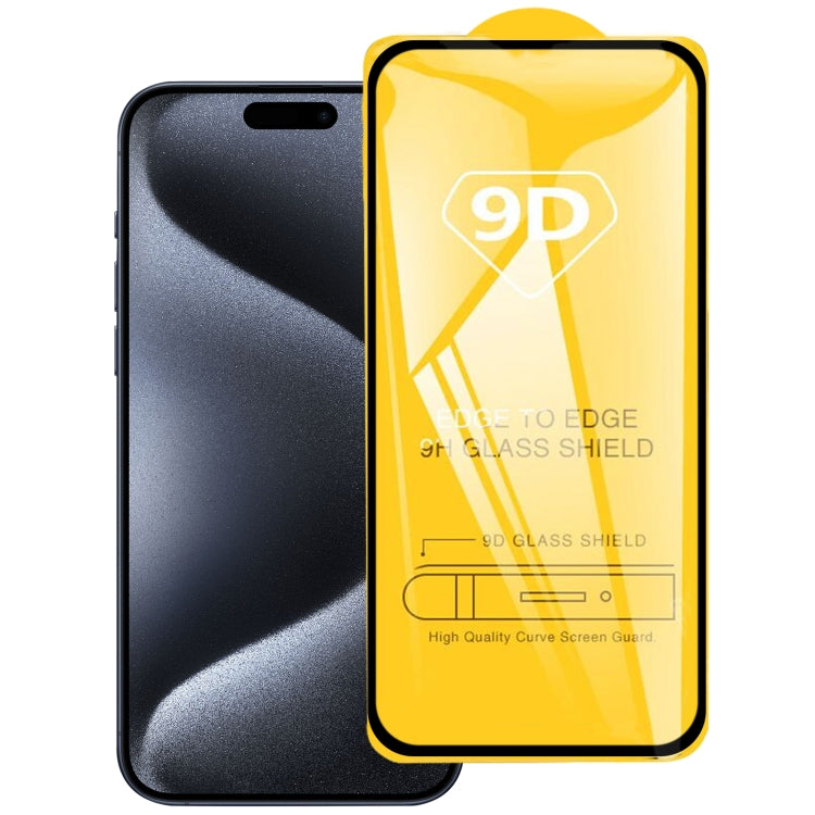 Pellicola in vetro temperato con schermo a colla completa 9D, For iPhone 16 Pro Max, For iPhone 16 Pro, For iPhone 16 Plus, For iPhone 16, For iPhone 15 Plus / 15 Pro Max, For iPhone 15 / 15 Pro
