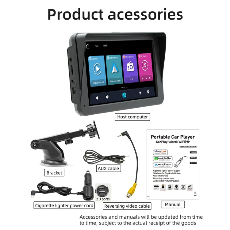 B5570 Lettore MP5 per auto stile parasole CarPlay wireless da 7 pollici, supporta l'interconnessione del telefono cellulare, B5570