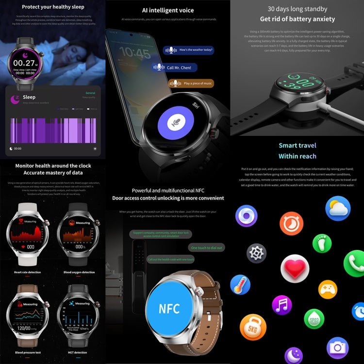 Bracciale intelligente GT4 Orologio intelligente da 1,53 pollici, supporto chiamata Bluetooth / NFC / frequenza cardiaca