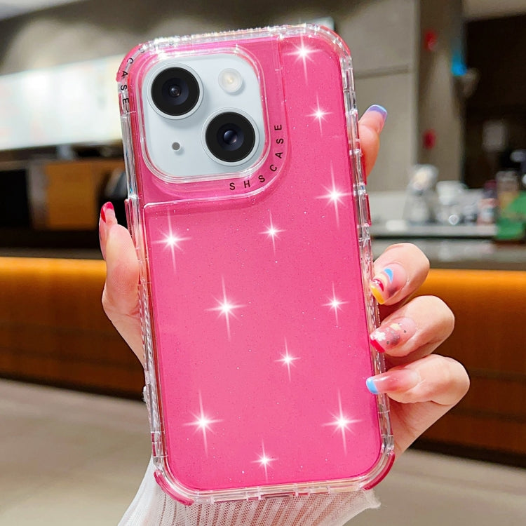 Custodia per telefono TPU + PC 3 in 1 con polvere glitterata, For iPhone 15 Plus, For iPhone 15