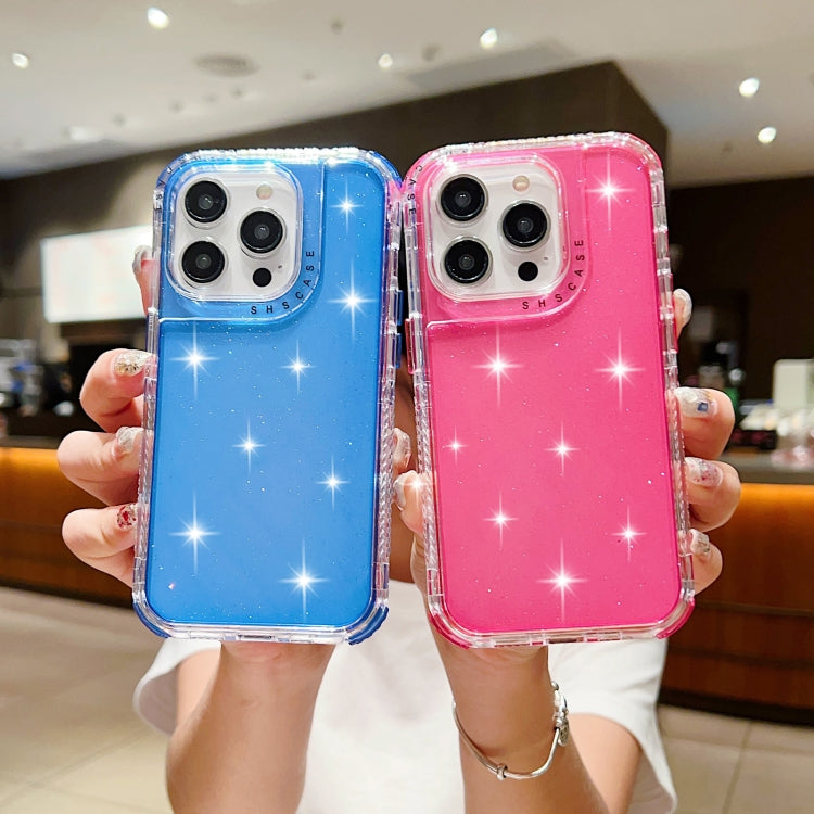 Custodia per telefono TPU + PC 3 in 1 con polvere glitterata, For iPhone 16 Pro Max, For iPhone 16 Pro, For iPhone 16 Plus, For iPhone 16, For iPhone 15 Pro Max, For iPhone 15 Pro