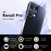 Reno8 Pro / B55, schermo da 6,49 pollici, identificazione facciale, Android 8.1 MTK6580A Quad Core, rete: 3G, OTG, doppia SIM, Reno8 Pro / B55 2GB+16GB