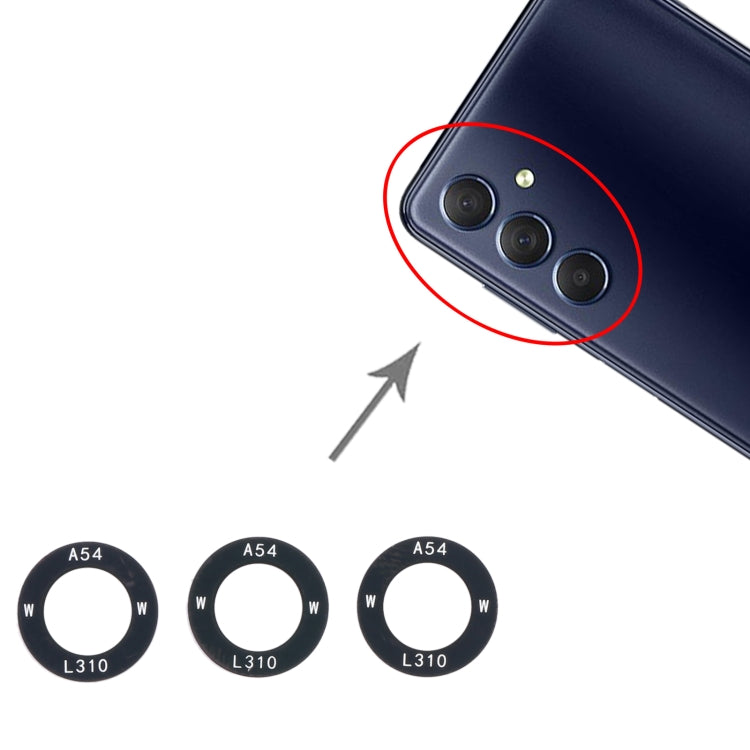 10pcs Rear Camera Lens, For Samsung Galaxy M54 SM-M546B, For Samsung Galaxy M14 SM-M146B, For Samsung Galaxy A24 4G SM-A245F, For Samsung Galaxy F04 SM-E045F, For Samsung Galaxy A14 SM-A145F, For Samsung Galaxy M04 SM-M045F