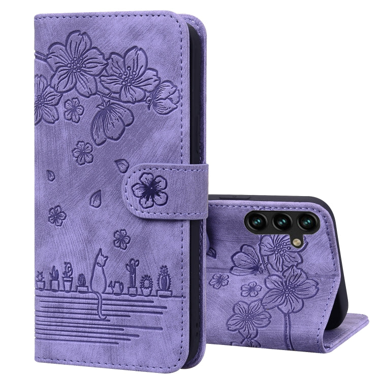 Custodia per telefono in pelle goffrata con gatto Sakura Cartoon, For Samsung Galaxy A55 5G, For Samsung Galaxy A35 5G, For Samsung Galaxy A15, For Samsung Galaxy A05