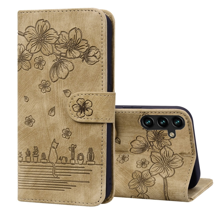 Custodia per telefono in pelle goffrata con gatto Sakura Cartoon, For Samsung Galaxy A55 5G, For Samsung Galaxy A35 5G, For Samsung Galaxy A15, For Samsung Galaxy A05