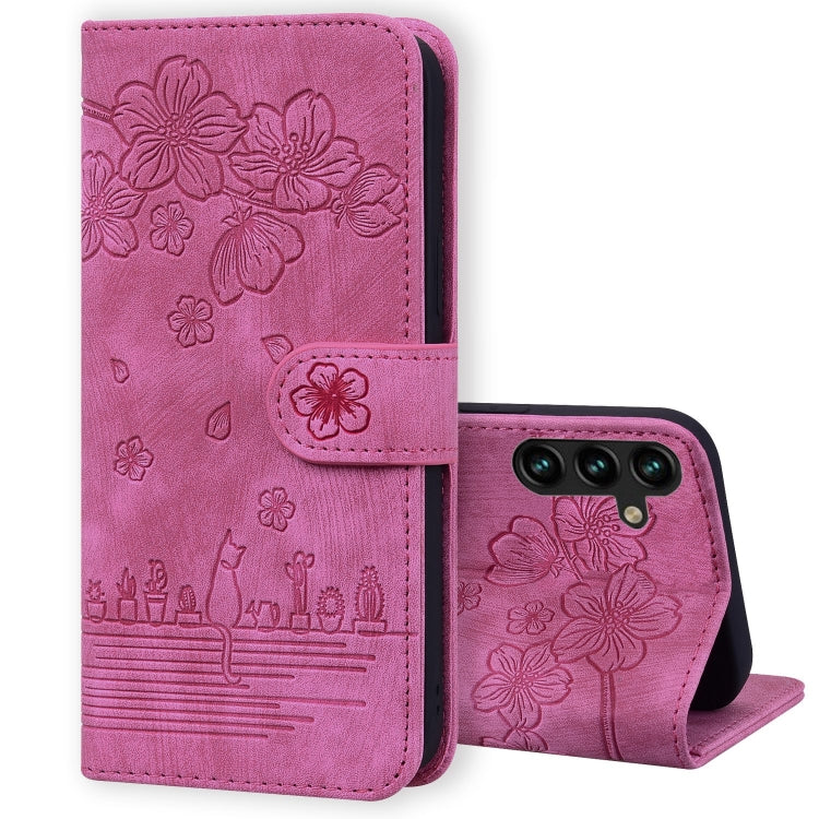 Custodia per telefono in pelle goffrata con gatto Sakura Cartoon, For Samsung Galaxy A55 5G, For Samsung Galaxy A35 5G, For Samsung Galaxy A15, For Samsung Galaxy A05