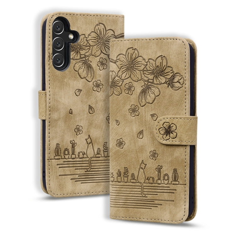 Custodia per telefono in pelle goffrata con gatto Sakura Cartoon, For Samsung Galaxy A05s