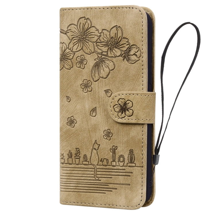 Custodia per telefono in pelle goffrata con gatto Sakura Cartoon, For Samsung Galaxy A05s