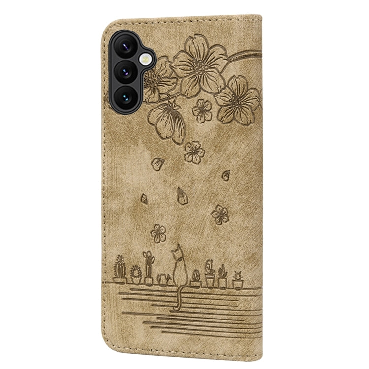 Custodia per telefono in pelle goffrata con gatto Sakura Cartoon, For Samsung Galaxy A05s