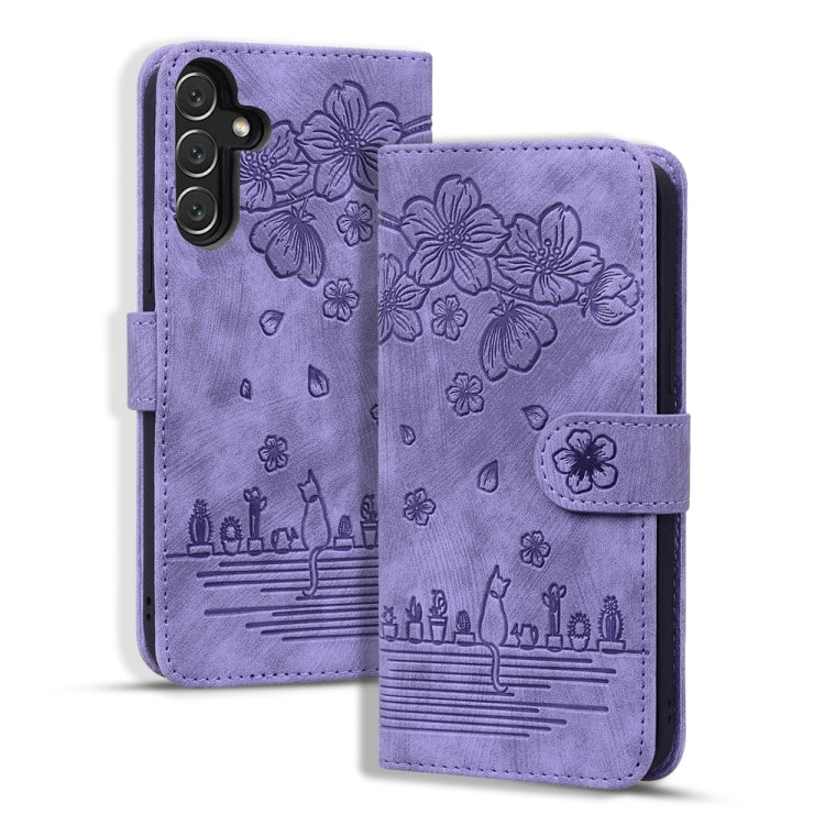 Custodia per telefono in pelle goffrata con gatto Sakura Cartoon, For Samsung Galaxy A05s