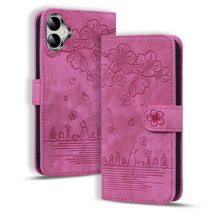 Custodia per telefono in pelle goffrata con gatto Sakura Cartoon, For Samsung Galaxy A55 5G, For Samsung Galaxy A35 5G, For Samsung Galaxy A15, For Samsung Galaxy A05