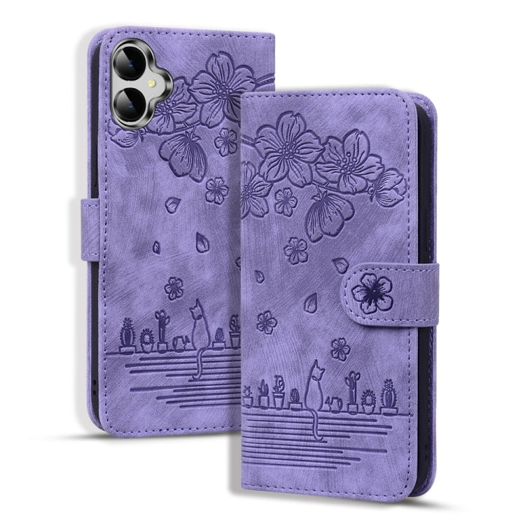 Custodia per telefono in pelle goffrata con gatto Sakura Cartoon, For Samsung Galaxy A55 5G, For Samsung Galaxy A35 5G, For Samsung Galaxy A15, For Samsung Galaxy A05