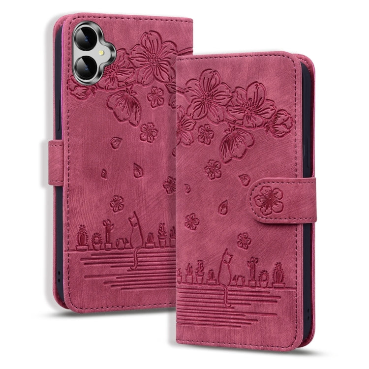 Custodia per telefono in pelle goffrata con gatto Sakura Cartoon, For Samsung Galaxy A55 5G, For Samsung Galaxy A35 5G, For Samsung Galaxy A15, For Samsung Galaxy A05