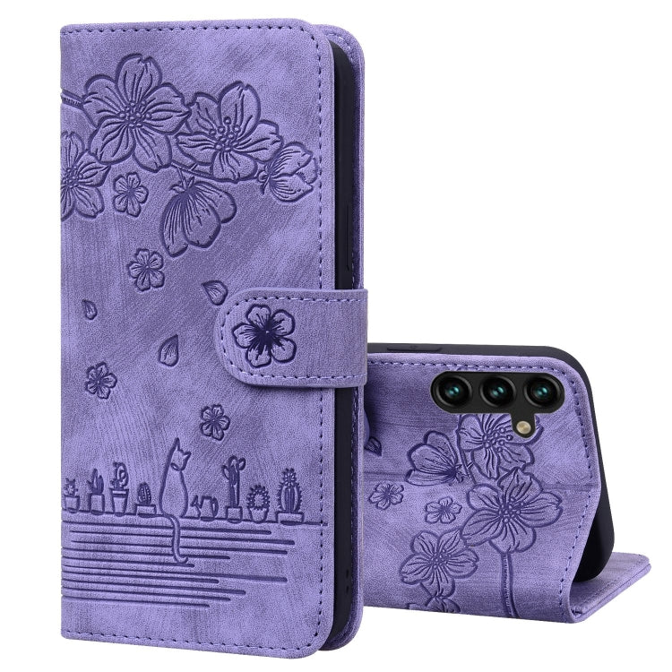 Custodia per telefono in pelle goffrata con gatto Sakura Cartoon, For Samsung Galaxy A57 5G, For Samsung Galaxy A37 5G, For Samsung Galaxy A56 / A36, For Samsung Galaxy A26 / A16 5G