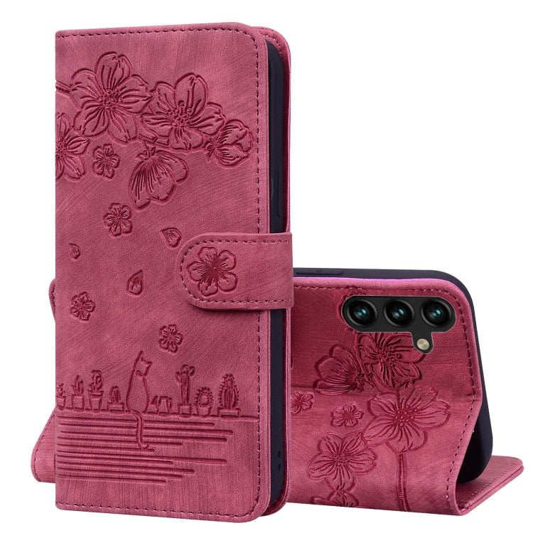Custodia per telefono in pelle goffrata con gatto Sakura Cartoon, For Samsung Galaxy A57 5G, For Samsung Galaxy A37 5G, For Samsung Galaxy A56 / A36, For Samsung Galaxy A26 / A16 5G