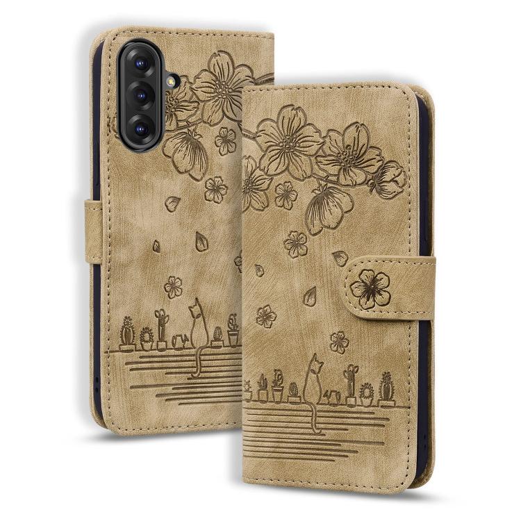 Custodia per telefono in pelle goffrata con gatto Sakura Cartoon, For Samsung Galaxy A57 5G, For Samsung Galaxy A37 5G, For Samsung Galaxy A56 / A36, For Samsung Galaxy A26 / A16 5G