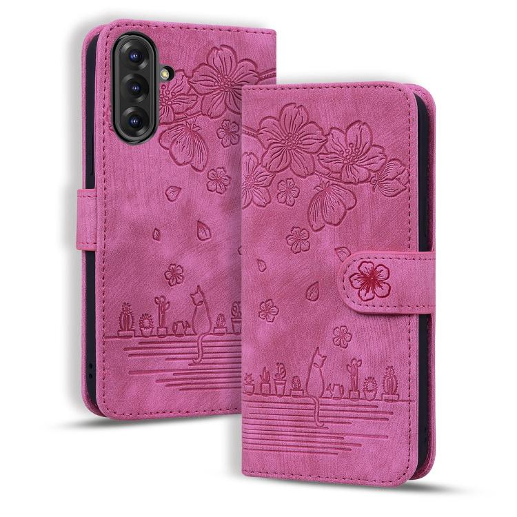 Custodia per telefono in pelle goffrata con gatto Sakura Cartoon, For Samsung Galaxy A57 5G, For Samsung Galaxy A37 5G, For Samsung Galaxy A56 / A36, For Samsung Galaxy A26 / A16 5G