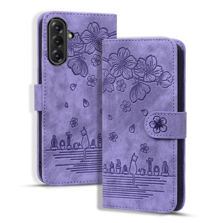 Custodia per telefono in pelle goffrata con gatto Sakura Cartoon, For Samsung Galaxy A57 5G, For Samsung Galaxy A37 5G, For Samsung Galaxy A56 / A36, For Samsung Galaxy A26 / A16 5G