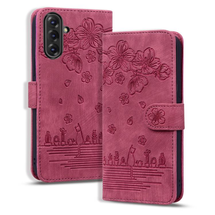 Custodia per telefono in pelle goffrata con gatto Sakura Cartoon, For Samsung Galaxy A57 5G, For Samsung Galaxy A37 5G, For Samsung Galaxy A56 / A36, For Samsung Galaxy A26 / A16 5G