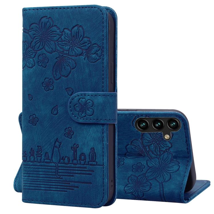 Custodia per telefono in pelle goffrata con gatto Sakura Cartoon, For Samsung Galaxy A57 5G, For Samsung Galaxy A37 5G, For Samsung Galaxy A56 / A36, For Samsung Galaxy A26 / A16 5G