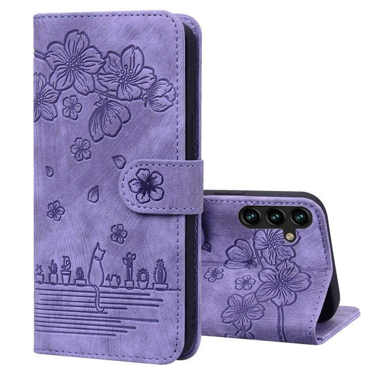 Custodia per telefono in pelle goffrata con gatto Sakura Cartoon, For Samsung Galaxy A57 5G, For Samsung Galaxy A37 5G, For Samsung Galaxy A56 / A36, For Samsung Galaxy A26 / A16 5G