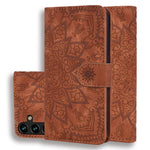 Custodia per telefono doppia piega in pelle di vitello con stampa mandala in rilievo, For Samsung Galaxy A35 5G, For Samsung Galaxy A15