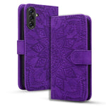 Custodia per telefono doppia piega in pelle di vitello con stampa mandala in rilievo, For Samsung Galaxy A57 5G, For Samsung Galaxy A37 5G, For Samsung Galaxy A36 / A56, For Samsung Galaxy A55 5G