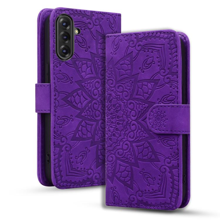 Custodia per telefono doppia piega in pelle di vitello con stampa mandala in rilievo, For Samsung Galaxy A57 5G, For Samsung Galaxy A37 5G, For Samsung Galaxy A36 / A56, For Samsung Galaxy A55 5G