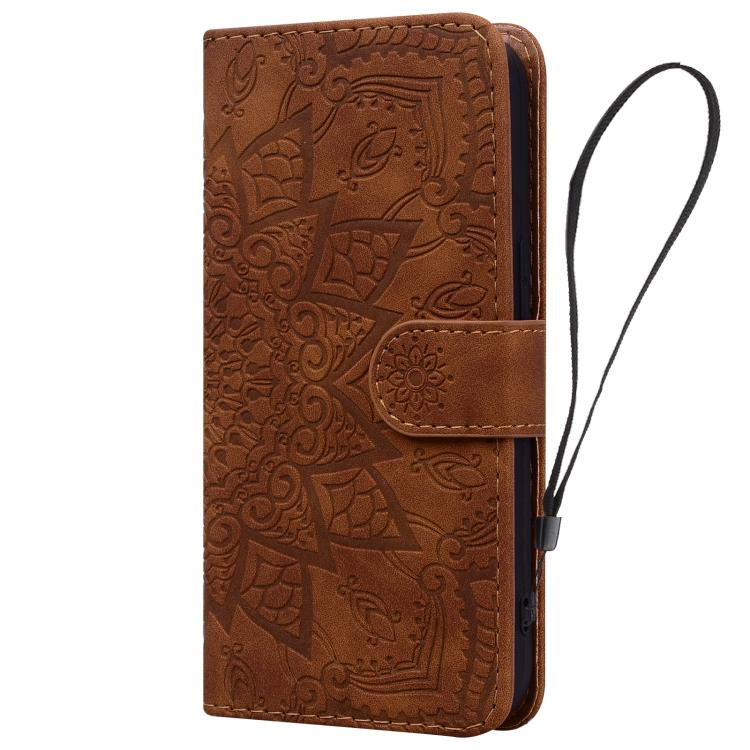 Custodia per telefono doppia piega in pelle di vitello con stampa mandala in rilievo, For Samsung Galaxy A57 5G, For Samsung Galaxy A37 5G, For Samsung Galaxy A36 / A56, For Samsung Galaxy A55 5G
