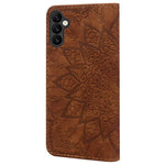 Custodia per telefono doppia piega in pelle di vitello con stampa mandala in rilievo, For Samsung Galaxy A57 5G, For Samsung Galaxy A37 5G, For Samsung Galaxy A36 / A56, For Samsung Galaxy A55 5G