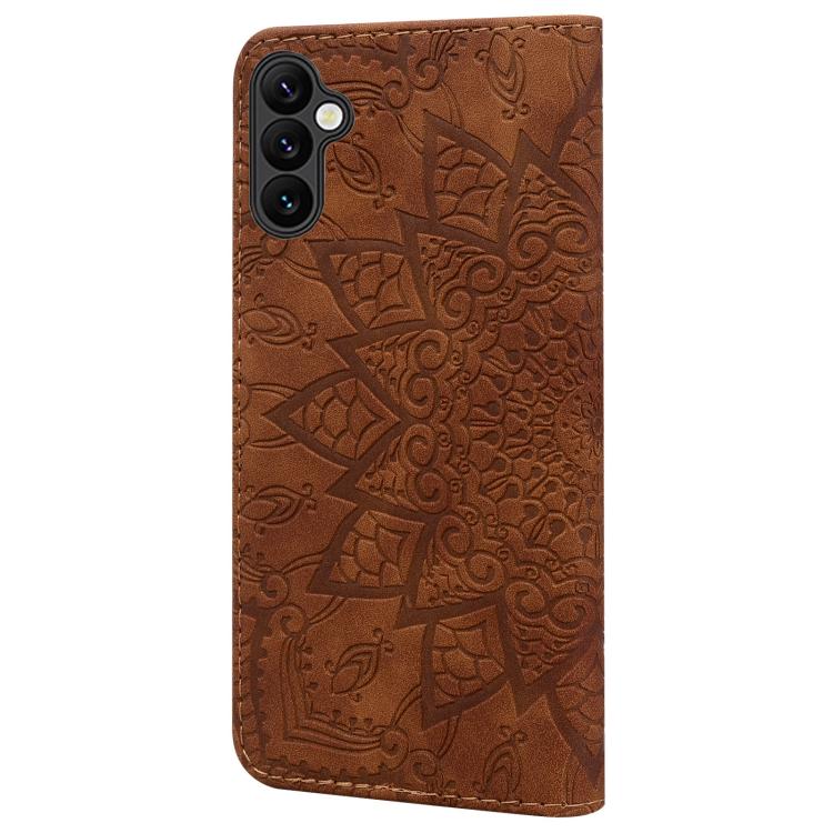 Custodia per telefono doppia piega in pelle di vitello con stampa mandala in rilievo, For Samsung Galaxy A57 5G, For Samsung Galaxy A37 5G, For Samsung Galaxy A36 / A56, For Samsung Galaxy A55 5G