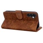 Custodia per telefono doppia piega in pelle di vitello con stampa mandala in rilievo, For Samsung Galaxy A57 5G, For Samsung Galaxy A37 5G, For Samsung Galaxy A36 / A56, For Samsung Galaxy A55 5G