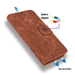 Custodia per telefono doppia piega in pelle di vitello con stampa mandala in rilievo, For Samsung Galaxy A35 5G, For Samsung Galaxy A15