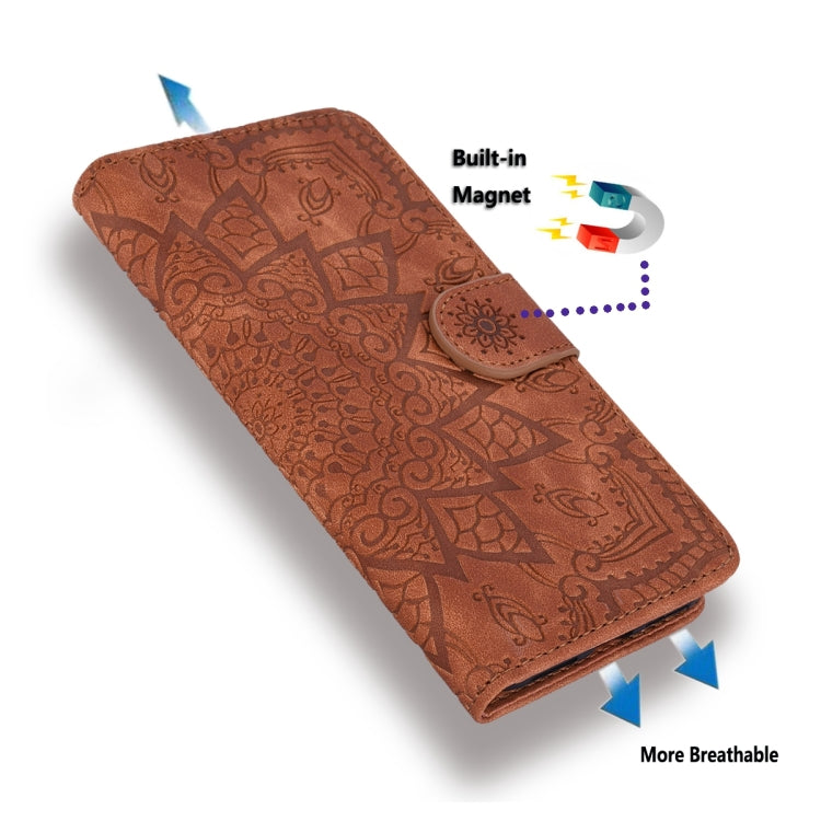 Custodia per telefono doppia piega in pelle di vitello con stampa mandala in rilievo, For Samsung Galaxy A35 5G, For Samsung Galaxy A15