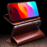 Custodia per telefono QIALINO classica in vera pelle, For iPhone 15
