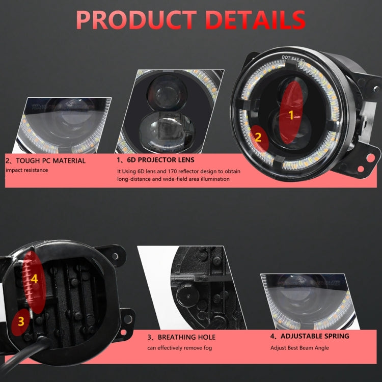 Y4 4 pollici 1 paio di fendinebbia a doppia lente con guida luminosa, For Jeep Wrangler JK 2 Door 2007-2015