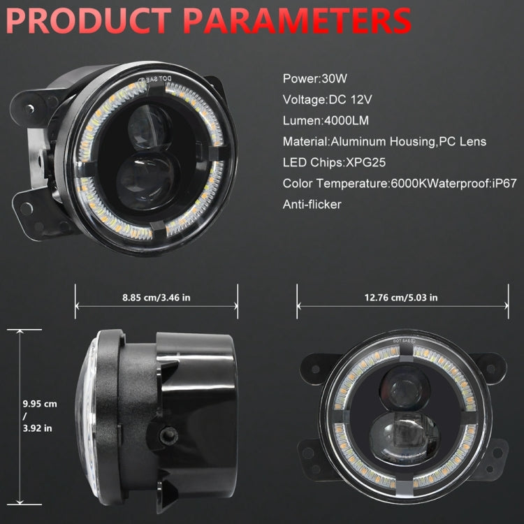 Y4 4 pollici 1 paio di fendinebbia a doppia lente con guida luminosa, For Jeep Wrangler JK 2 Door 2007-2015