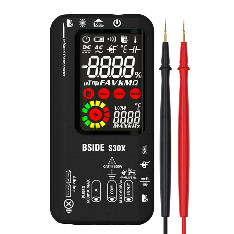 Multimetro per la misurazione della temperatura a infrarossi con schermo a colori intelligente BSIDE S30X, S30X (Black)