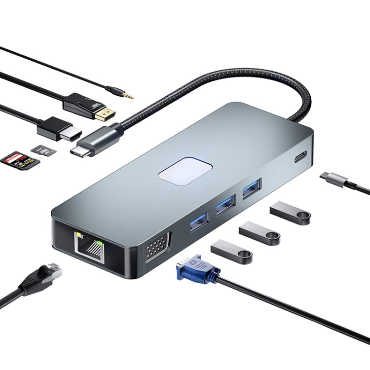 BYL-2309 Tipo-C a HDMI 4K 60Hz + DP HD + VGA + RJ47 + USB3.2 + Audio 3,5mm + PD100W + SD + Docking Station TF HUB, BYL-2309