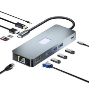 BYL-2309 Tipo-C a HDMI 4K 60Hz + DP HD + VGA + RJ47 + USB3.2 + Audio 3,5mm + PD100W + SD + Docking Station TF HUB, BYL-2309
