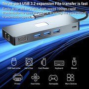 BYL-2309 Tipo-C a HDMI 4K 60Hz + DP HD + VGA + RJ47 + USB3.2 + Audio 3,5mm + PD100W + SD + Docking Station TF HUB, BYL-2309