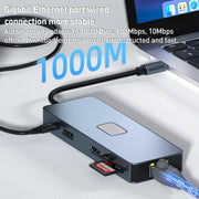 BYL-2309 Tipo-C a HDMI 4K 60Hz + DP HD + VGA + RJ47 + USB3.2 + Audio 3,5mm + PD100W + SD + Docking Station TF HUB, BYL-2309