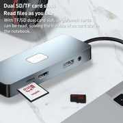 BYL-2309 Tipo-C a HDMI 4K 60Hz + DP HD + VGA + RJ47 + USB3.2 + Audio 3,5mm + PD100W + SD + Docking Station TF HUB, BYL-2309