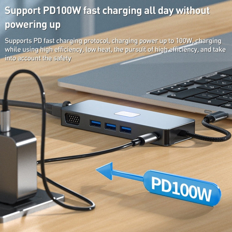 BYL-2309 Tipo-C a HDMI 4K 60Hz + DP HD + VGA + RJ47 + USB3.2 + Audio 3,5mm + PD100W + SD + Docking Station TF HUB, BYL-2309