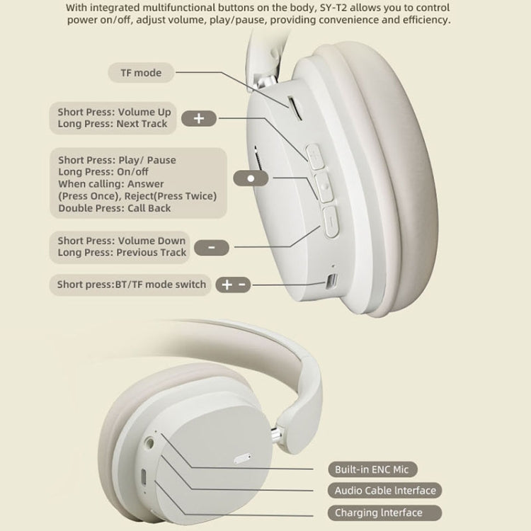 Cuffie da gioco wireless T2 pieghevoli ad alta definizione stereo ENC con riduzione del rumore con microfono, T2