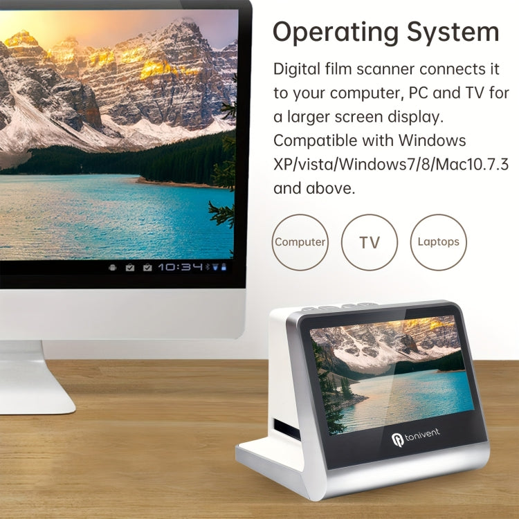 Scanner per pellicole con schermo HD Tonivent TON170 da 22 megapixel da 5 pollici, TON170 White