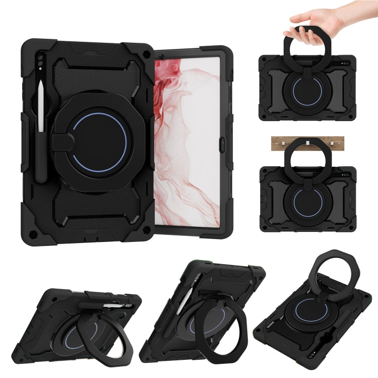 Custodia per tablet in silicone con supporto ad anello rotante portatile Armor, For Samsung Galaxy Tab S10 FE+, For Samsung Galaxy Tab S10+ / S9+ / S9 FE+, For Samsung Galaxy Tab S9 Ultra, For Samsung Galaxy Tab S8 Ultra