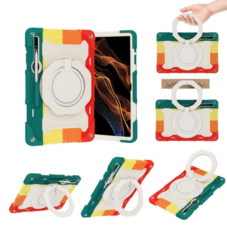 Custodia per tablet in silicone con supporto ad anello rotante portatile Armor, For Samsung Galaxy Tab S10 FE+, For Samsung Galaxy Tab S10+ / S9+ / S9 FE+, For Samsung Galaxy Tab S9 Ultra, For Samsung Galaxy Tab S8 Ultra