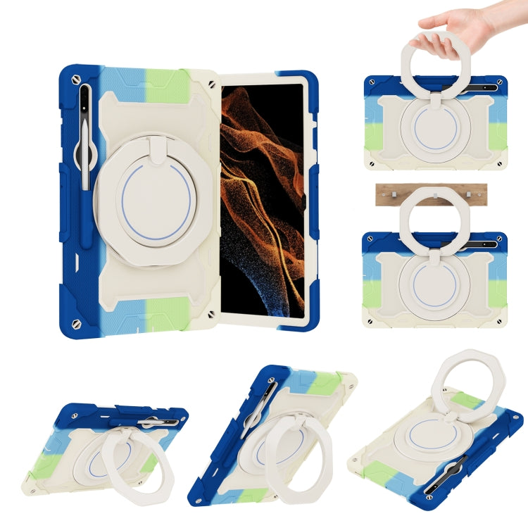 Custodia per tablet in silicone con supporto ad anello rotante portatile Armor, For Samsung Galaxy Tab S10 FE+, For Samsung Galaxy Tab S10+ / S9+ / S9 FE+, For Samsung Galaxy Tab S9 Ultra, For Samsung Galaxy Tab S8 Ultra