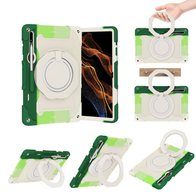 Custodia per tablet in silicone con supporto ad anello rotante portatile Armor, For Samsung Galaxy Tab S10 FE+, For Samsung Galaxy Tab S10+ / S9+ / S9 FE+, For Samsung Galaxy Tab S9 Ultra, For Samsung Galaxy Tab S8 Ultra